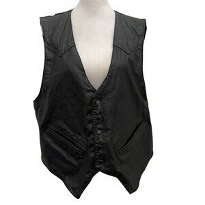 Vintage 100% Leather Vest Biker Cowboy Western Frontier Black Unisex Large